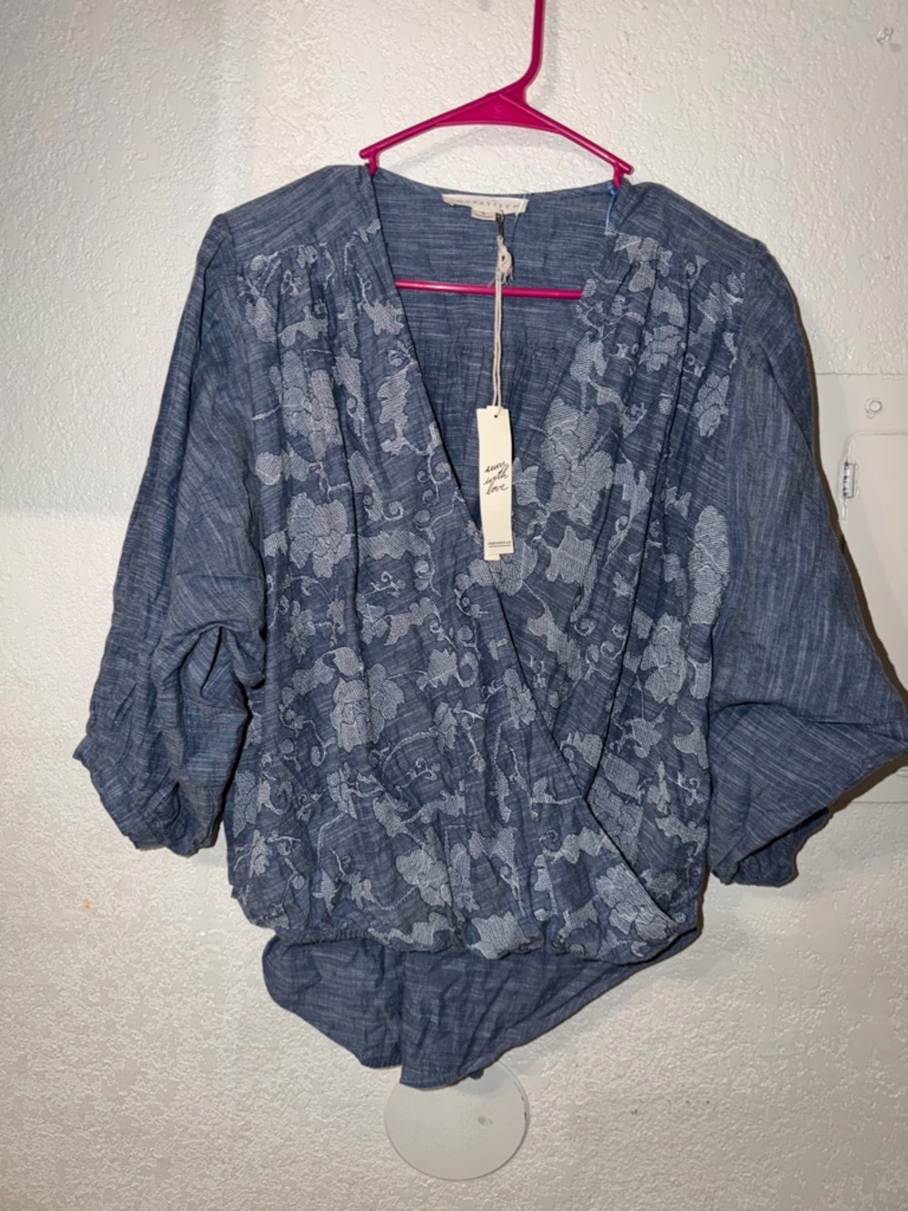 lovestitch Blue Floral Wrap-Style Blouse